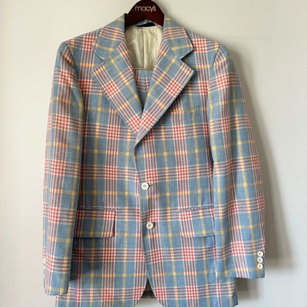 Men's Pastel Plaid Blazer in Light Blue, Pink & Yellow